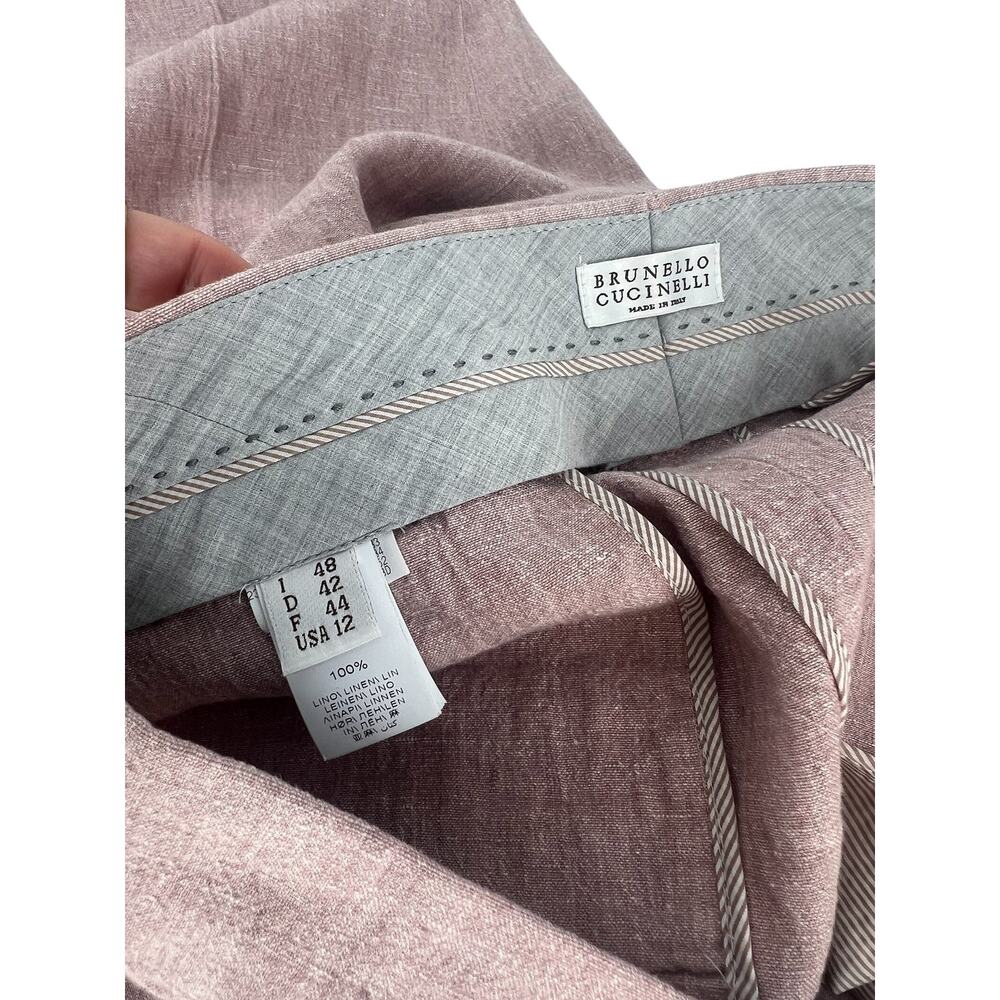 Brunello Cucinelli Relaxed Linen Pleated Cuffed Pants with Monili Chain Size 12 - Picture 6 of 10